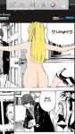  1_female 1_girl ass blonde_hair clothed comic death_note edit english_text female female_human hair high_heels human indoors light_yagami long_hair looking_back male male_human misa_amane nude photoshop short_hair speech_bubble standing 