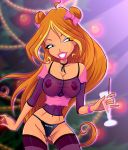  1girl bad_girl bad_girl_(text) big_breasts breasts clothed female_only flora flora_(winx_club) green_eyes panties public see-through see-through_clothes see-through_top stockings winx_club zfive 