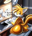 1girl 2_tails anthro ass big_ass canid canine dat_ass dialogue fox high_res huge_ass male mammal miles_"tails"_prower multi_tail nude sega sitting thick_thighs whateverdoes