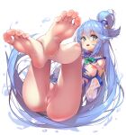 1girl aqua_(konosuba) bare_legs barefoot blue_eyes blue_hair blush bottomless breasts clothing eyebrows_visible_through_hair fanart fanart_from_pixiv feet feet_towards_viewer full_body hair_between_eyes hair_ornament hair_rings high_resolution hong_(white_spider) kono_subarashii_sekai_ni_shukufuku_wo! large_filesize legs long_hair looking_at_viewer medium_breasts nipples paid_reward patreon_username pixiv pussy simple_background soles torn_clothes twitter uncensored very_high_resolution very_long_hair white_background