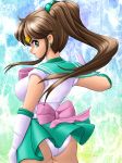 1_female 1_human 1girl ass bishoujo_senshi_sailor_moon brown_hair clothed earrings female female_human female_only gloves hair human human_only kino_makoto leotard long_hair looking_at_viewer looking_back make_up makoto_kino sailor_jupiter serafuku skirt skirt_lift solo standing upskirt