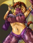  amber_eyes anthro areola armpits big_breasts breasts clitoris clothing conditional_dnp ear_piercing erect_nipples fur furry giraffe hair kadath looking_at_viewer mammal navel navel_piercing nipples original piercing pussy puzzle_(kadath) red_hair spots translucent transparent_clothing 