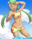 1_female 1_girl 1_human bikini cameltoe clothed female female_human female_only female_teen green green_eyes human human_only long_hair looking_at_viewer mallow mallow_(pokemon) mao_(pokemon) pokemon pokemon_sm solo standing teen tof water