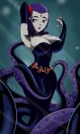 1girl big_breasts bridal_gauntlets dc_comics female_only mermaid monster_girl pale-skinned_female purple_eyes purple_hair raven_(dc) short_hair solo_female solo_focus sonson-sensei teen_titans tentacle underwater