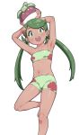 1_female 1_girl 1_human arms_above_head artist_request bikini cameltoe clothed duo female female_human female_teen green_eyes green_hair hair holding_object human long_hair looking_at_viewer mallow mallow_(pokemon) mao_(pokemon) pokemon pokemon_sm standing teen