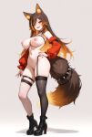 1girls ai_generated big_breasts black_boots black_choker black_stocking blush boots breasts brown_hair choker detached_sleeves female_only fishnet_stocking hand_on_hip hand_on_own_hip hellhound high_heeled_boots mismatched_legwear multicolored_hair multicolored_tail naked_female nipples nude nude nude_female orange_eyes orange_hair pussy pussy sinder_(vtuber) smile solo_female spiked_choker stockings virtual_youtuber vtuber wolf_ears wolf_girl wolf_tail