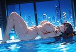 1girl after_sex ai_generated akeno_himejima city cum cum_on_body cum_on_breasts curvy curvy_female curvy_figure high_school_dxd long_hair night nude ponytail pool sleeping