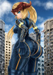 1girl ass assquake bel_(beltorchika12) beltorchika12 big_ass breasts city_destruction debris destruction earthquake falling_debris giantess hasegawakein huge_ass