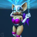 1girl bat bubbles cleavage drunk_crowley female rebreather rouge_the_bat sega sfm solo sonic_(series) sonic_the_hedgehog_(series) swimsuit underwater