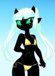 1girl bikini black_skin cute green_eyes jek_korpen