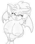 1girl 1girl bat bent_forward bessi_the_bat big_breasts big_lips big_nipples breasts clothed clothing crouching digitaldomain123 fan_character huge_breasts huge_nipples legwear lips lustful mammal nipples ponytail sega tights topless wide_hips wings