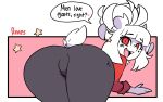 16:10 1girl 1girl 2d_animation alternate_species anthro anthrofied ass big_ass bovid caprine diives furrification gif goat goat_lucifer_(helltaker) helltaker high_res looking_at_viewer looking_back lucifer_(helltaker) mammal shaking_butt short_playtime speech_bubble text widescreen