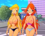 2_girls blonde_hair bloom bra breasts exposed_breasts female_only panties red_hair stella winx_club zfive