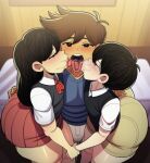 1girls 2boys ai_generated group_kissing hero_(omori) kissing making_love making_out mari_(omori) sunny_(omori) threesome tongue tongue_out tongues
