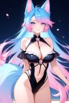 1girls ai_generated arm_behind_back bare_shoulders big_breasts blue_eyes blue_hair breasts cleavage female_only indie_virtual_youtuber indie_vtuber long_hair midriff multicolored_hair multicolored_tail pink_hair silvervale smile solo_female swimsuit virtual_youtuber vtuber wolf_ears wolf_girl wolf_tail