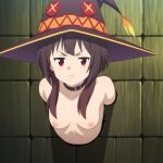 1girls ai_generated annoyed black_collar breasts brown_hair collar female_only kono_subarashii_sekai_ni_shukufuku_wo! konosuba megumin naked_female nipples nude nude nude_female pouting red_eyes short_hair small_breasts solo_female stuck_in_wall through_wall wizard_hat