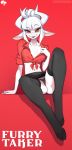 1girl 1girl alternate_species anthro ass bovid breasts caprine clothed clothing demon fur furrification goat goat_lucifer_(helltaker) hair helltaker high_res horn krokobyaka lucifer_(helltaker) mammal open_mouth red_eyes white_body white_fur white_hair