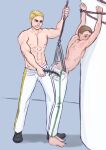 2018 2boys barefoot blonde_hair bondage brown_eyes earrings human human_only male male_only no_visible_genitalia officer_dare original original_characters partially_clothed rope scar scar_on_arm shirtless shirtless_male short_hair spanking uniform wedgie whipping