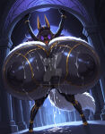 ai_generated black_fur cum cum_on_breasts hyper_breasts jackal red_eyes