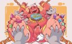 2026 armada_bloodhill beard birthday birthday_cake chubby chubby_male codywulfyarts demon demon_male feathers furry_male grey_fur horns licking licking_belly licking_nipples male_feet male_tickling nude nude_male original original_characters red_skin shackles tickling tickling_feet yaoi