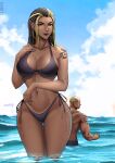  1boy 1girl 1girl ass big_ass bra dark-skinned_female dark_skin dreadlocks earrings hoop_earrings looking_at_viewer master_raven namco raven_(tekken) sand tekken tekken_7 tekken_8 thick_thighs thong thotlerrr treartz 