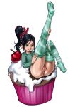 ass big_ass big_breasts breasts cherry_(fruit) cupcake disney edit female food no_panties photoshop pussy sketchlanza smile solo underbutt vanellope_von_schweetz wreck-it_ralph