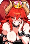 1girls ai_generated armlets bare_shoulders big_breasts black_armlets black_bracelets black_choker black_dress blush bowsette_(cosplay) bracelets breasts choker cleavage clothed clothed_female cosplay crown dragon_girl dragon_horns dragon_tail dress female_only grin hand_on_face hand_on_own_face indie_virtual_youtuber indie_vtuber long_hair muscle_mommy muscular_female one_breast_out one_nipple_out orange_eyes red_hair smile solo_female spiked_armlets spiked_bracelets spiked_choker super_crown teasing virtual_youtuber vtuber zentreya