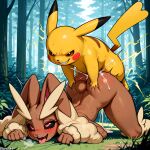 2girl ahoge ai-generated ai_generated all_fours ass_up blush breeding brown_fur creatures_(company) cum_in_ass cum_in_pussy cum_inside curvy_figure cute_girl doggy_position dominated_female electricity female_penetrated forest fucked_silly furry furry_female futanari game_freak humping lopunny male mating mimilop naughty_face nintendo on_heat pikachu pokemon pokemon_(game) pounding_pussy sex sex_from_behind smirking titancore vaginal vaginal_penetration vaginal_sex wild_sex yellow_fur yiff