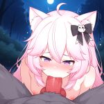 1boy 1girls 1monster ai_generated black_bow blush bow breasts cat_ears catgirl deepthroat fellatio hairbow heart heart-shaped_pupils heart_eyes interspecies long_hair male_werewolf medium_breasts moon naked_female night nipples nude nude nude_female nyatasha_nyanners oral oral_sex outside penis_in_mouth pink_hair pov purple_eyes saliva_on_penis virtual_youtuber vtuber werewolf werewolf_on_female