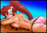  ;) ass big_breasts breasts deviantart looking_at_viewer midhogg niiii-link no_bra on_stomach panties pink_panties tengen_toppa_gurren-lagann topless wink yoko_littner 