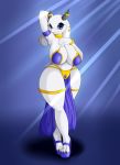 1girl 2017 anthro armpits blue_eyes boss_monster caprine clothing ear_piercing footwear furry goat hand_behind_head high_heels high_res horn_ring long_ears looking_at_viewer mammal milf navel piercing sexy shoes suirano toriel undertale video_games wide_hips