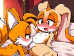 1boy 1girl blue_eyes blush brown_hair cleft_of_venus completely_nude cream_the_rabbit furry furry_female furry_male k&oslash;rp licking_pussy lying miles_tails_prower mobian_(species) nipples nude_female on_bed pussy sega sonic_the_hedgehog_(series) tails_the_fox yellow_fur