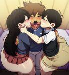 1girls 2boys ai_generated group_kissing hero_(omori) kissing making_love making_out mari_(omori) sunny_(omori) threesome tongue tongue_out tongues