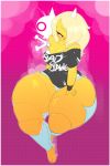 1girl adventure_time anthro bear blonde_hair blush bra breasts bronwyn bulumble-bum canine cartoon_network clothing digital_media_(artwork) dog fur furry hair horn huge_thighs hybrid loose_clothing mammal rainicorn sweat thick_thighs torn_clothing underwear wide_hips yellow_fur