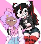 1girl 2_girls black_eyes black_skin cute human jek_korpen white_skin