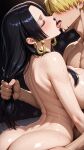 1boy 1girl ai_generated ass blush boa_hancock curvy french_kiss hair_grab hancock_boa huge_ass huge_breasts kissing male/female nude one_piece passionate sanji sweat