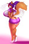  1girl anthro ass big_breasts breasts canine clothed clothing english_text fox furry fyxe huge_breasts looking_back mammal overweight skimpy standing text thick_thighs virgin_killer_sweater xaenyth 