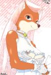 1_anthro 1_female 1_girl 1girl anthro anthro_only areola breasts bride brown_eyes canine clothed clothing disney dress erect_nipples exposed_breasts female female_anthro female_only fox fur furry gloves high_res jewelry maid_marian mammal nipples orange_fur partially_clothed robin_hood_(disney) smile standing veil wedding_dress yukaran_nosuke