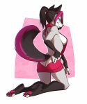 1girl 5_fingers amber_eyes anthro bare_back black_hair black_nose breasts canine dog female_only furry furry_only hair kneel mammal sideboob smile solo_female spefides virgin_killer_sweater