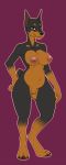  1girl 1girl anthro ass breasts brooke canine doberman dog furry gbg hands_on_hips looking_at_viewer mammal nipples nude pregoo pussy simple_background slightly_chubby smile standing wide_hips 