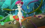 1girl breasts charliexe clothes_removed equestria_girls female female_pubic_hair forced_nudity friendship_is_magic green_eyes greenhouse imminent_tentacle_rape long_hair my_little_pony nude plant pubic_hair pussy roseluck roseluck_(mlp) skirt_removed standing tentacle torn_panties