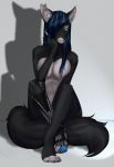 1girl 1girl anthro bionic_leg breasts canine furry hair looking_at_viewer mammal nipples sitting smile stesha_di