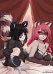  &lt;3 1girl 2016 anthro ass black_hair bra breasts cleavage clothed clothing duo furry garter_belt garter_straps hair lingerie mammal mona_(spittfire) purple_eyes purple_hair raccoon simple_background slim spittfire_(artist) underwear 