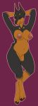  1girl anthro breasts brooke canine closed_eyes doberman dog furry gbg hands_behind_head low_res mammal nipples nude pregoo simple_background slightly_chubby smile standing 