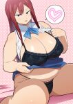 1girl 1girl big_breasts big_breasts bra chubby chubby_female erza_scarlet fairy_tail female_focus female_only heart huge_breasts long_hair nisego overweight overweight_female panties presenting solo_female solo_focus tagme thick_thighs