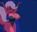 1girl 2015 anthro areola big_breasts big_tail bimbette breasts cheek_tuft cleavage closed_eyes clothed clothing erect_nipples eyelashes eyeshadow furry joelasko leotard makeup mammal nipple nipple_slip pink_fur simple_background skunk smile tiny_toon_adventures voluptuous wardrobe_malfunction warner_brothers white_hair wide_hips