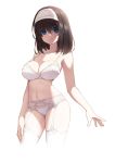 1girl big_breasts blue_eyes bra breasts brown_hair cute idolmaster lingerie looking_at_viewer panties sagisawa_fumika short_hair smile underwear