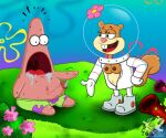 best_friends blush boner brown_fur cum fellatio naughty patrick_star pink_skin sandy_cheeks spongebob_squarepants squirrel starfish sucking_penis xl-toons