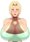 1girl 1girl bare_shoulders bbw big_breasts big_breasts big_breasts blonde_hair blush boruto:_naruto_next_generations brown_eyes cleavage collar crop_top female_focus female_only forehead_jewel forehead_mark front_view grin huge_breasts light-skinned_female light_skin lips lipstick looking_at_viewer makeup mature mature_female milf naruto naruto_(classic) naruto_(series) naruto_shippuden nose_blush oppai pinup red_lips red_lipstick shounen_jump smile solo_female solo_focus sweat sweatdrop sweaty tsunade tubetop voluptuous yellow_hair zxcv