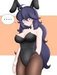 1_girl 1girl alternate_costume blush breasts bunny_ears bunnysuit clothed cosplay female female_human female_only game_freak hex_maniac hex_maniac_(pokemon) human impossible_clothes leotard long_hair medium_breasts nintendo pokemon purple_hair revealing_clothes standing